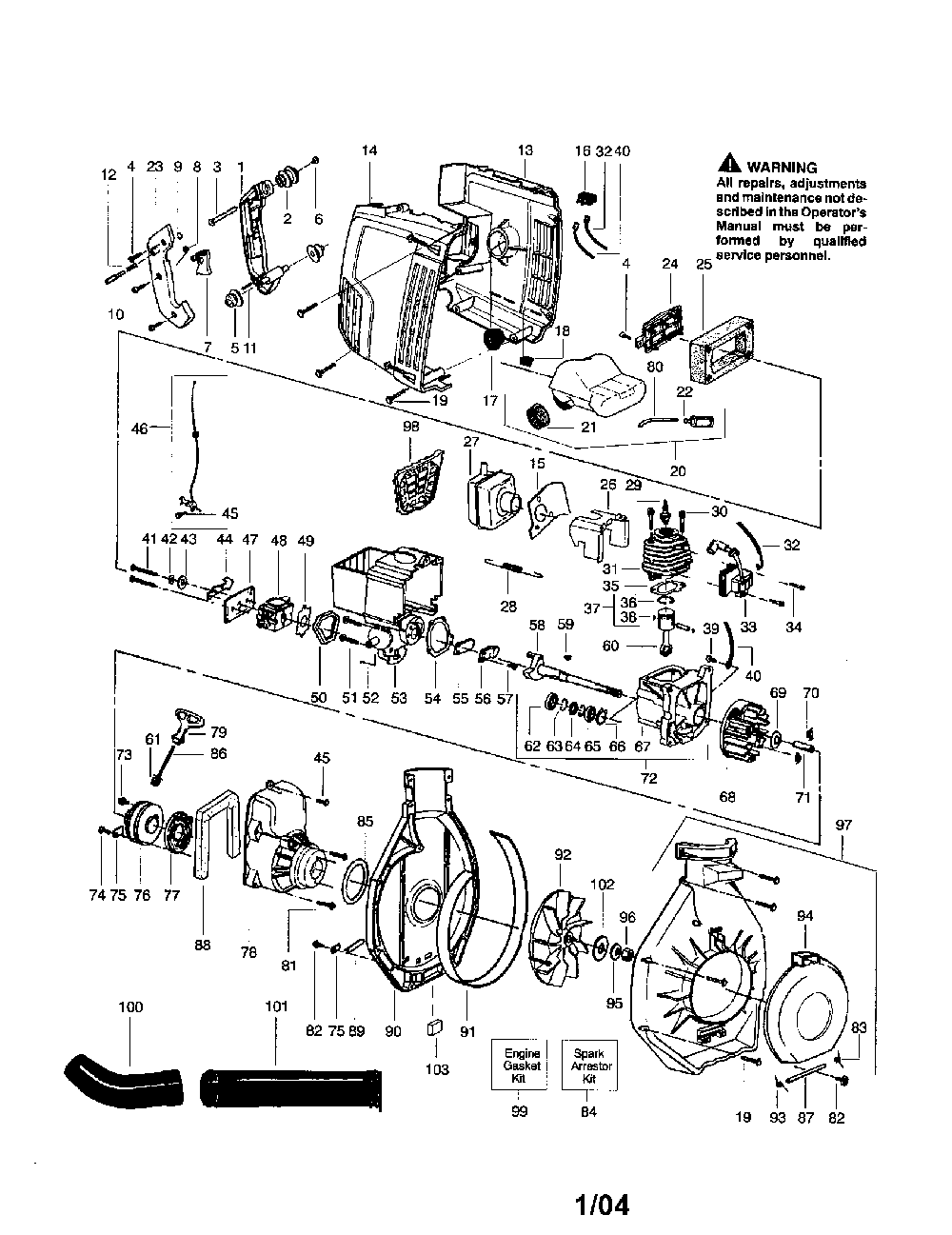 Shroud/blower housing/cylinder Diagram and Parts List for TWISTER  Weed Eater Leaf Blower / Vacuum